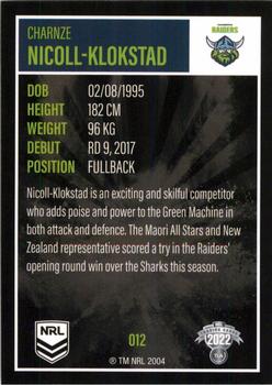 2022 NRL Elite #012 Charnze Nicoll-Klokstad Back
